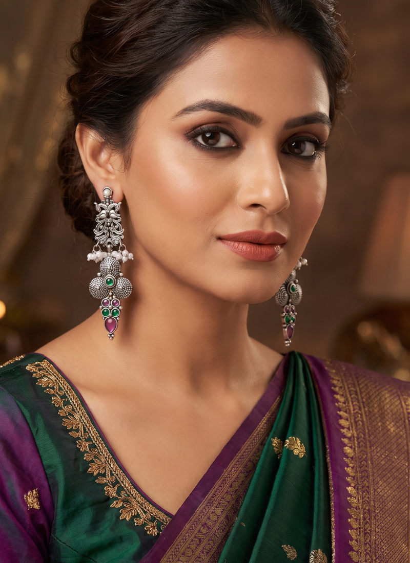 Seevee Fashion Silver Plated Kundan Stone Dangler Earrings for Women