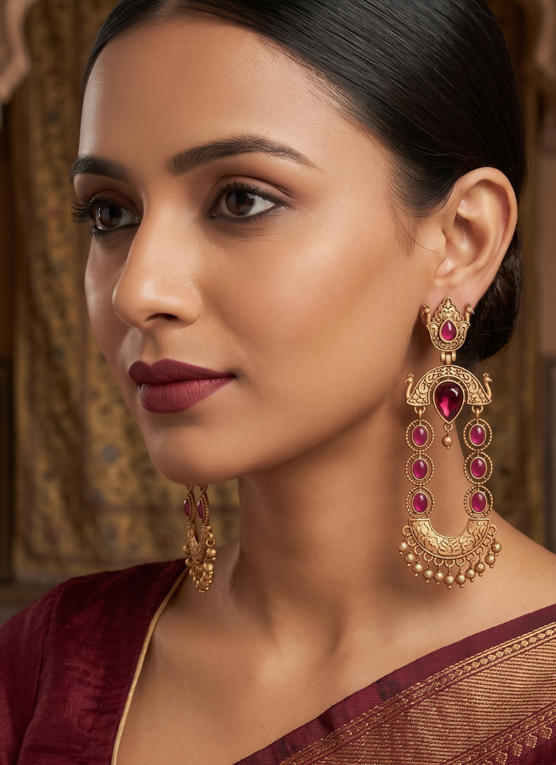 Seevee Fashion Gold Plated Kundan Stone Dangler Earrings for Women