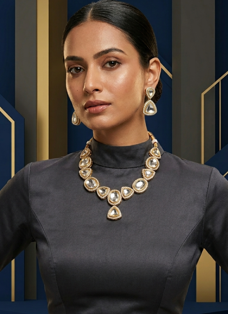 Seevee Fashion Gold Plated Kundan Stone Choker Necklace Set