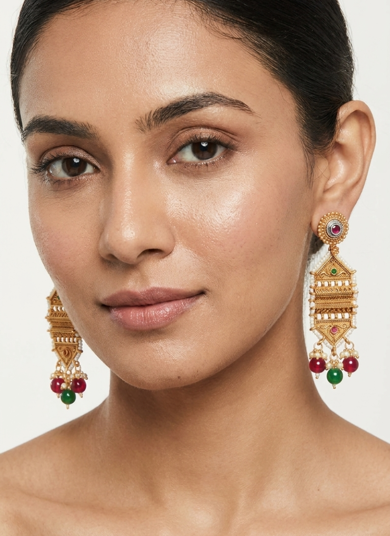 Seevee Fashion Gold Plated Pota Stone Dangler Earrings for Women