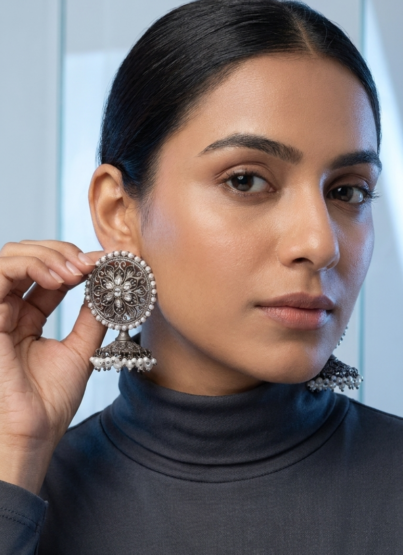 Seevee Fashion Silver Plated Kundan Stone Jhumki Earrings for Women