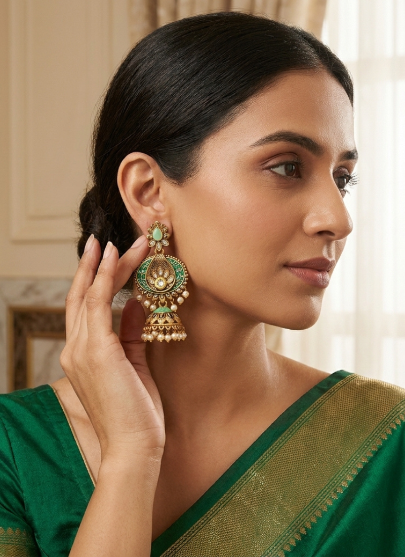 Seevee Fashion Gold Plated Kundan Stone Dangler Earrings for Women