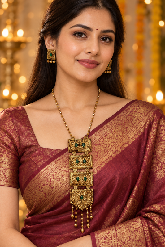 Seevee Fashion Gold Plated Pota Stone Long Necklace Set