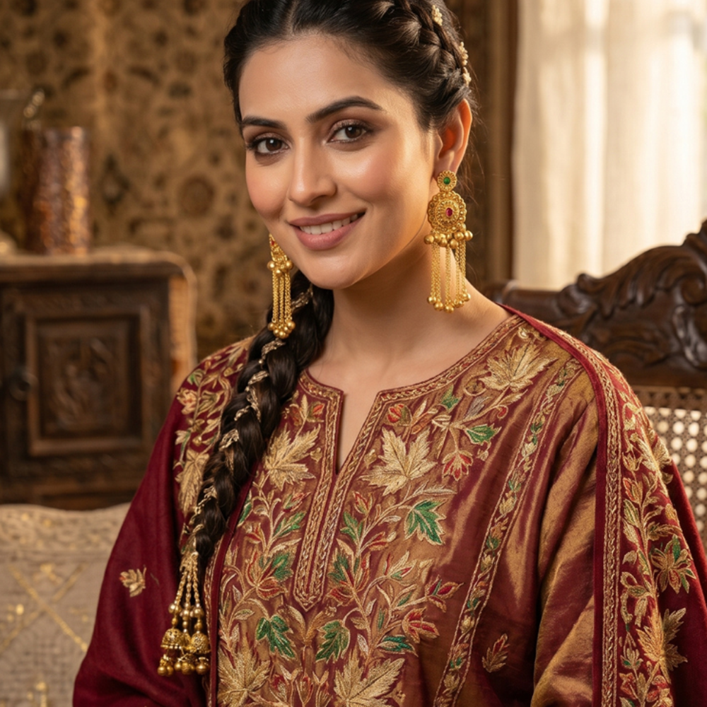 Seevee Fashion Gold Plated Pota Stone kashmiri Earrings for Women