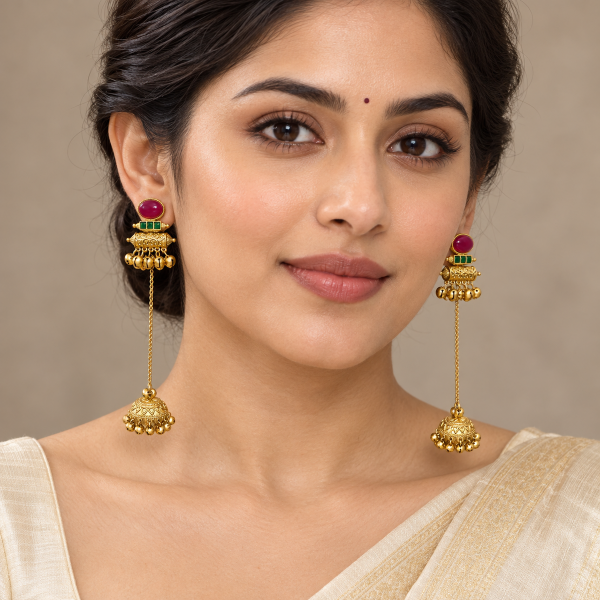 Seevee Fashion Gold Plated Pota Stone kashmiri Earrings for Women