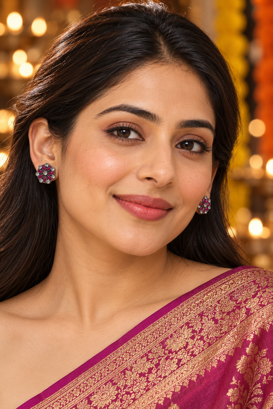 Seevee Fashion Silver Plated Kundan Stone Stud Earrings for Women
