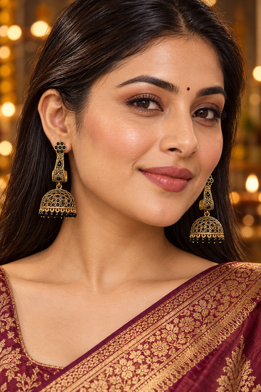 Seevee Fashion Gold Plated Pota Stone Jhumki Earrings
