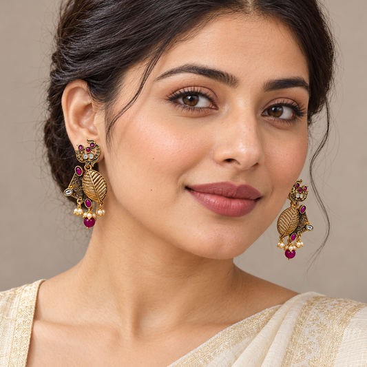 Seevee Fashion Gold Plated Kundan Stone Dangler Earrings