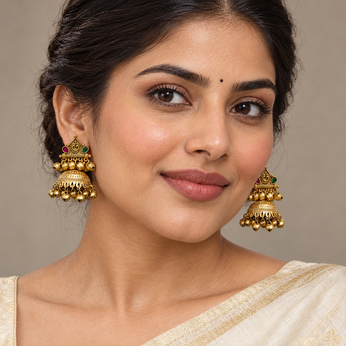 Seevee Fashion Gold Plated Pota Kundan Stone Jhumki Earrings