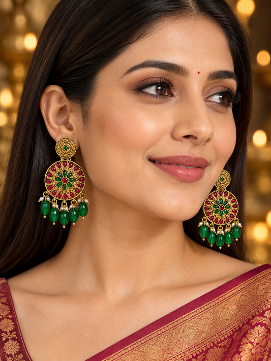 Seevee Fashion Pota Kundan Stone Gold Plated Dangler Earrings