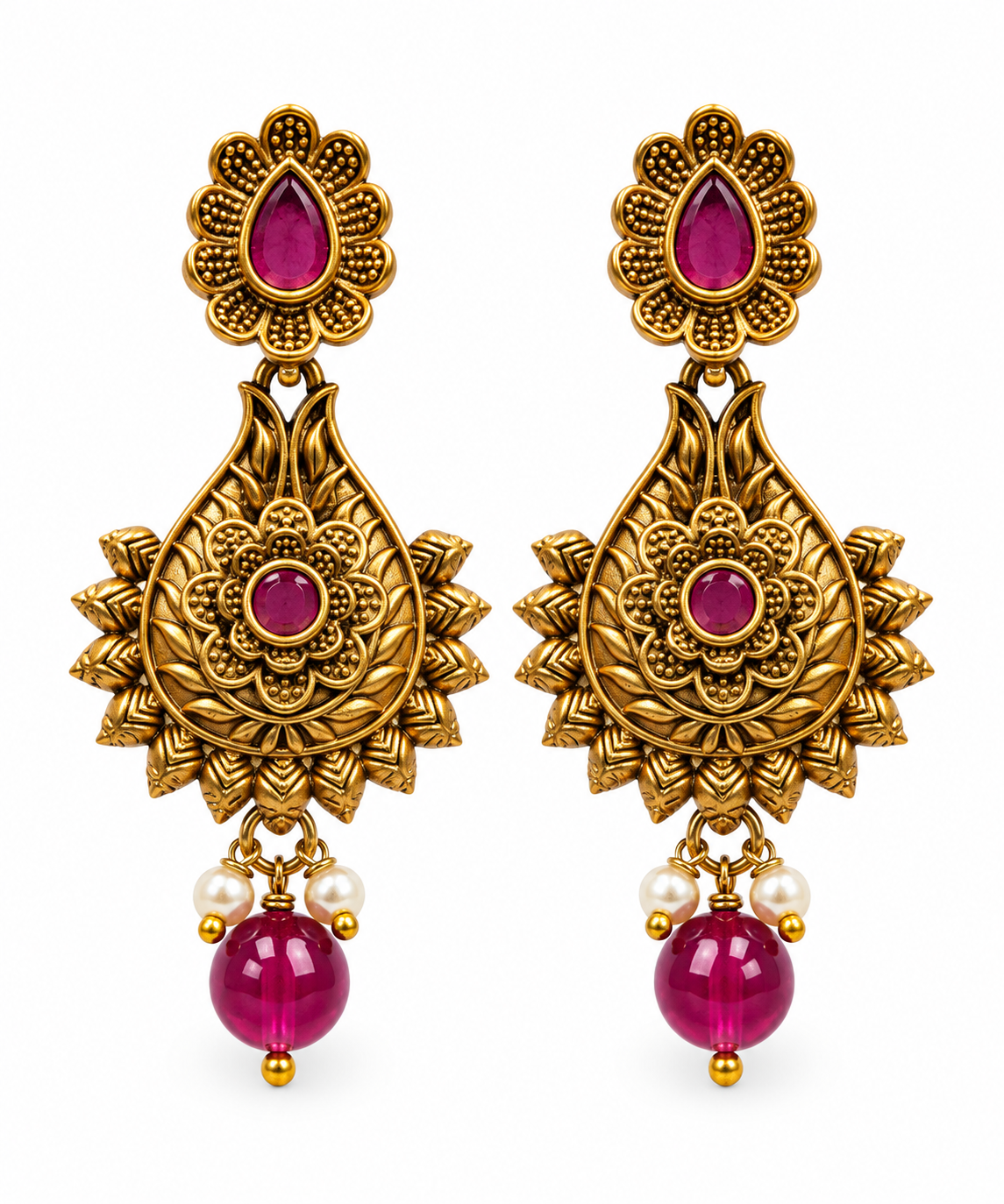 Seevee Fashion Pink Pota Kundan Stone Gold Plated Dangler Earrings