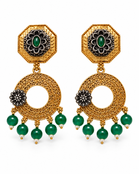 Seevee Fashion Gold Plated Pota Stone Dangler Earrings