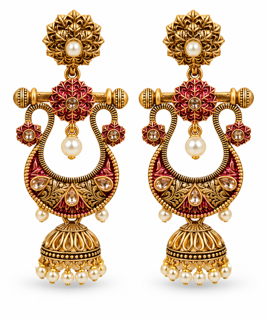 Seevee Fashion Gold Plated Kundan Stone And Meenakari Dangler Earrings