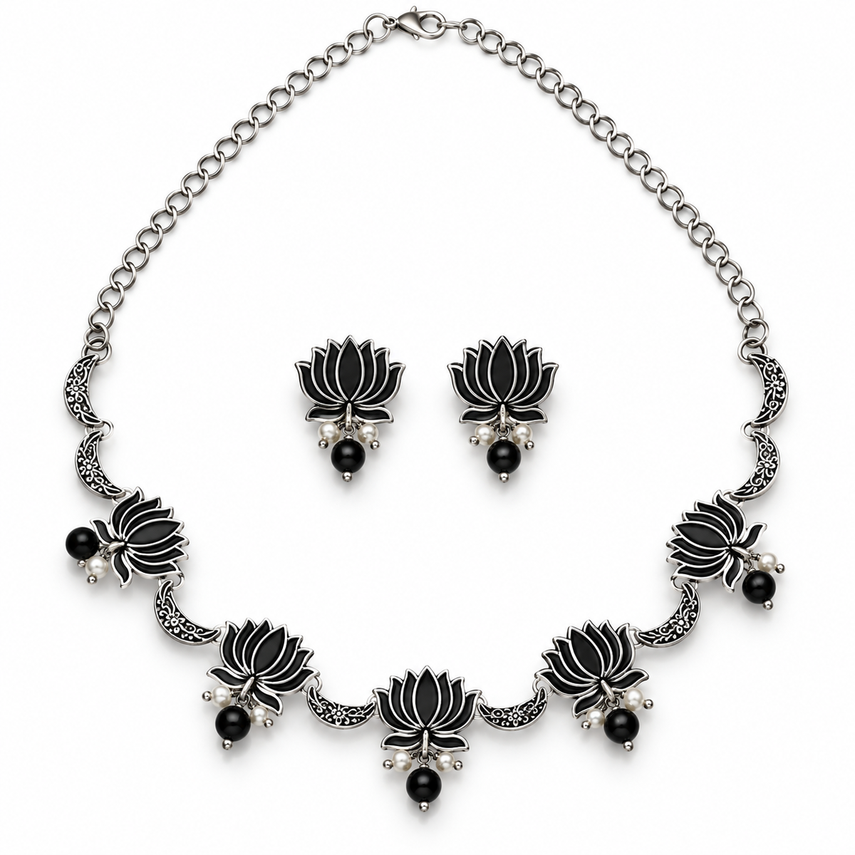 Seevee Fashion Oxidised Plated Lotus Choker Necklace