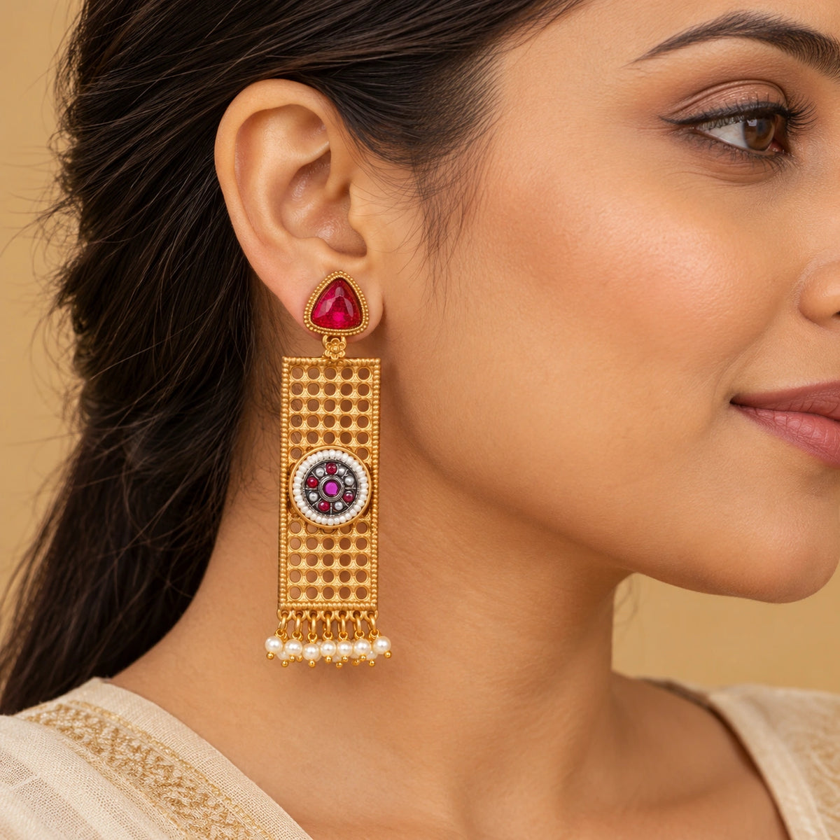 Seevee Fashion Gold Plated Pearl Dangler Earrings for Women