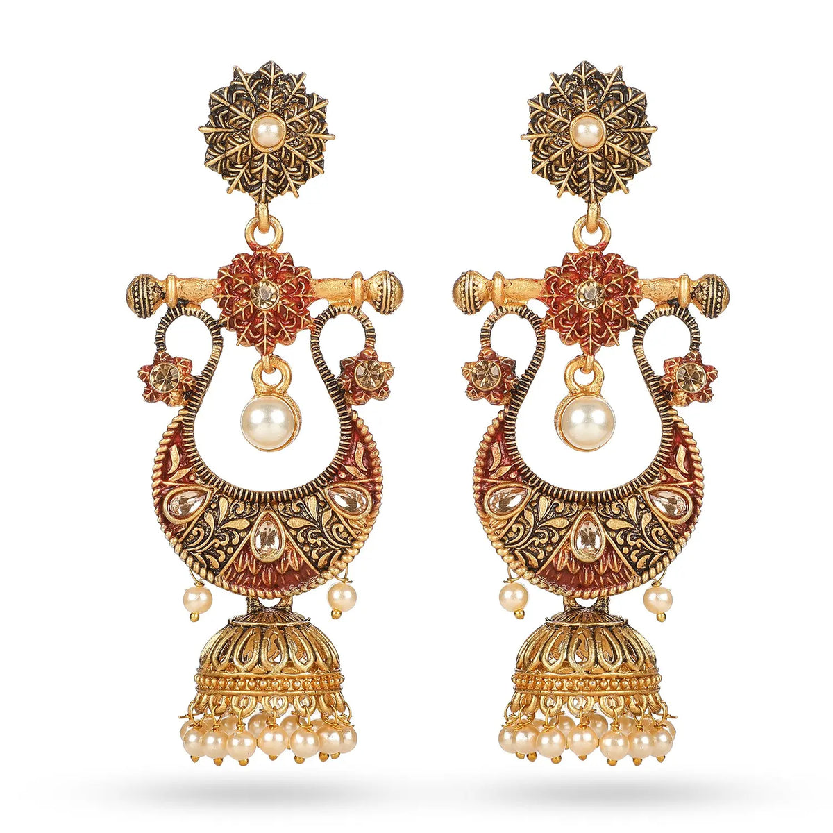 Seevee Fashion Gold Plated Kundan Stone And Meenakari Jhumki Earrings