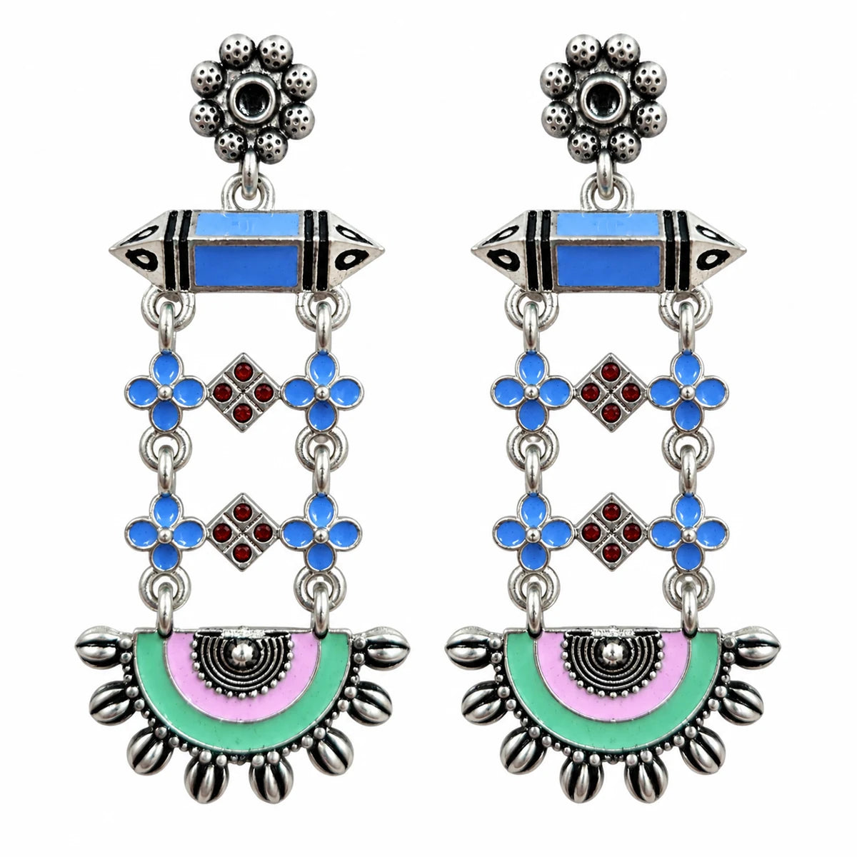 Seevee Fashion Oxidised Plated Stylish Meenakari Earrings