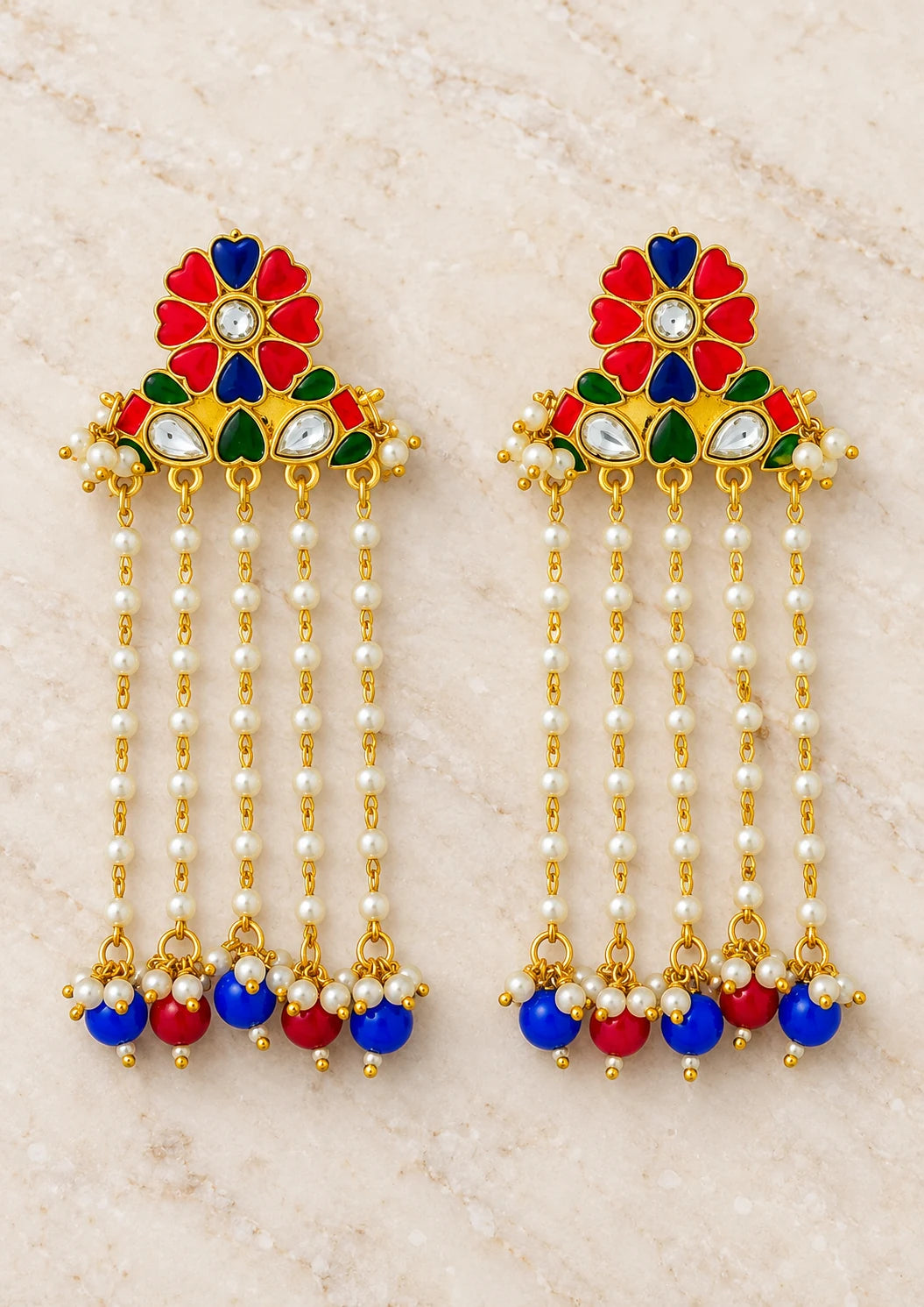 Seevee Fashion Gold Plated Long Tassel Floral Dangler Earrings