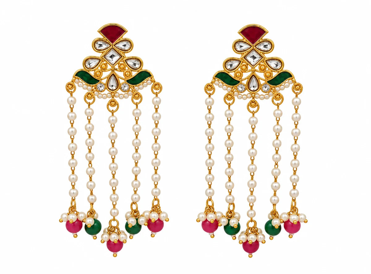 Seevee Fashion Gold Plated Long Tassel Floral Dangler Earrings