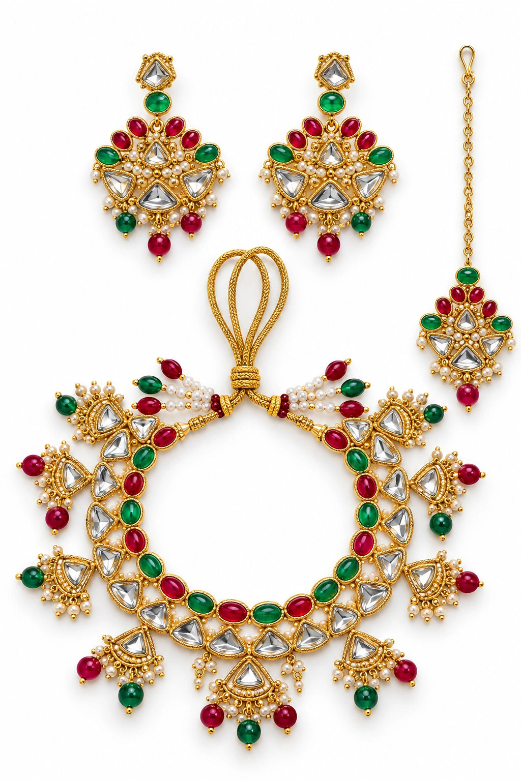Seevee Fashion Gold Plated Kundan Stone And Beads Choker Necklace Set