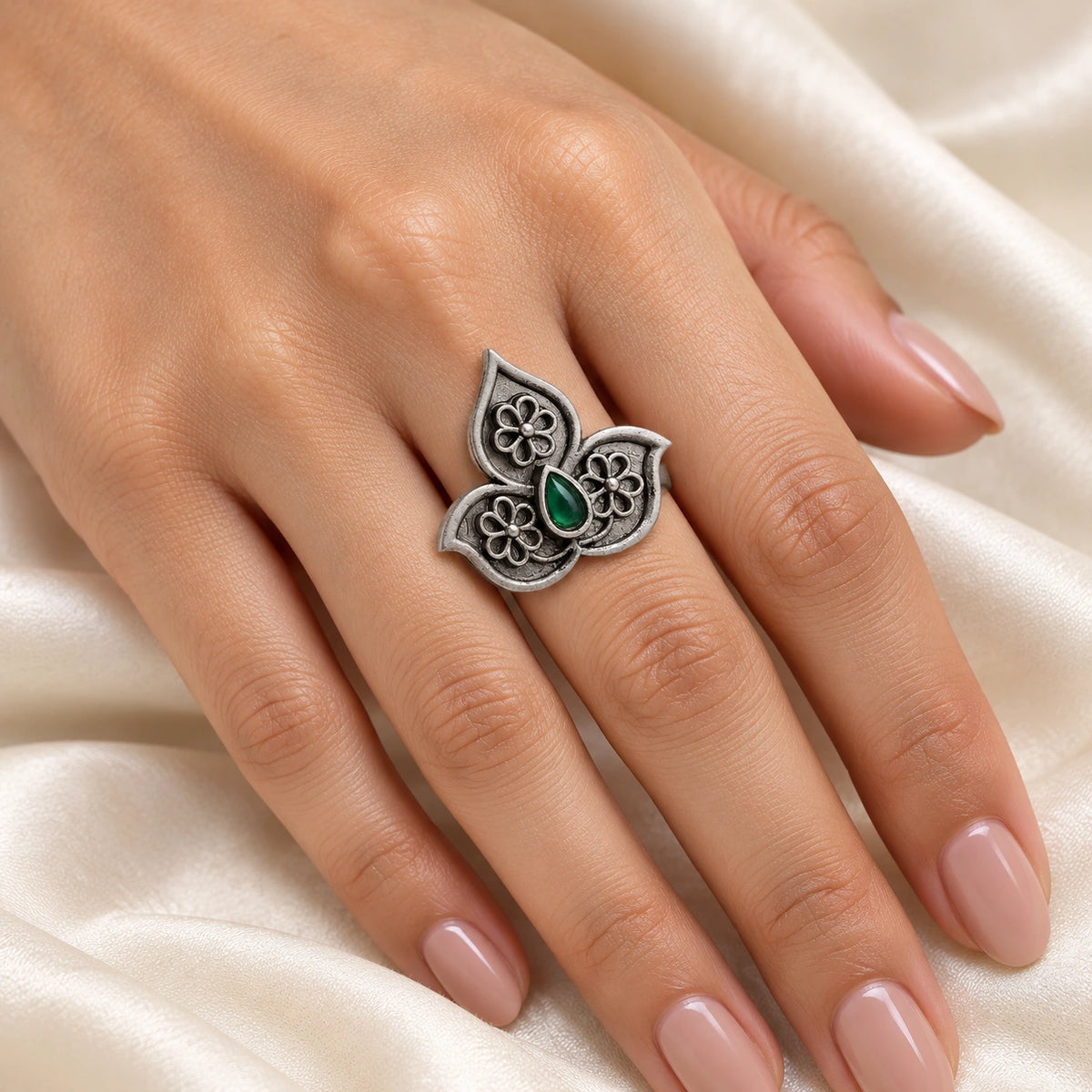 Seevee Fashion Oxidised Plated Pota Stone Rings