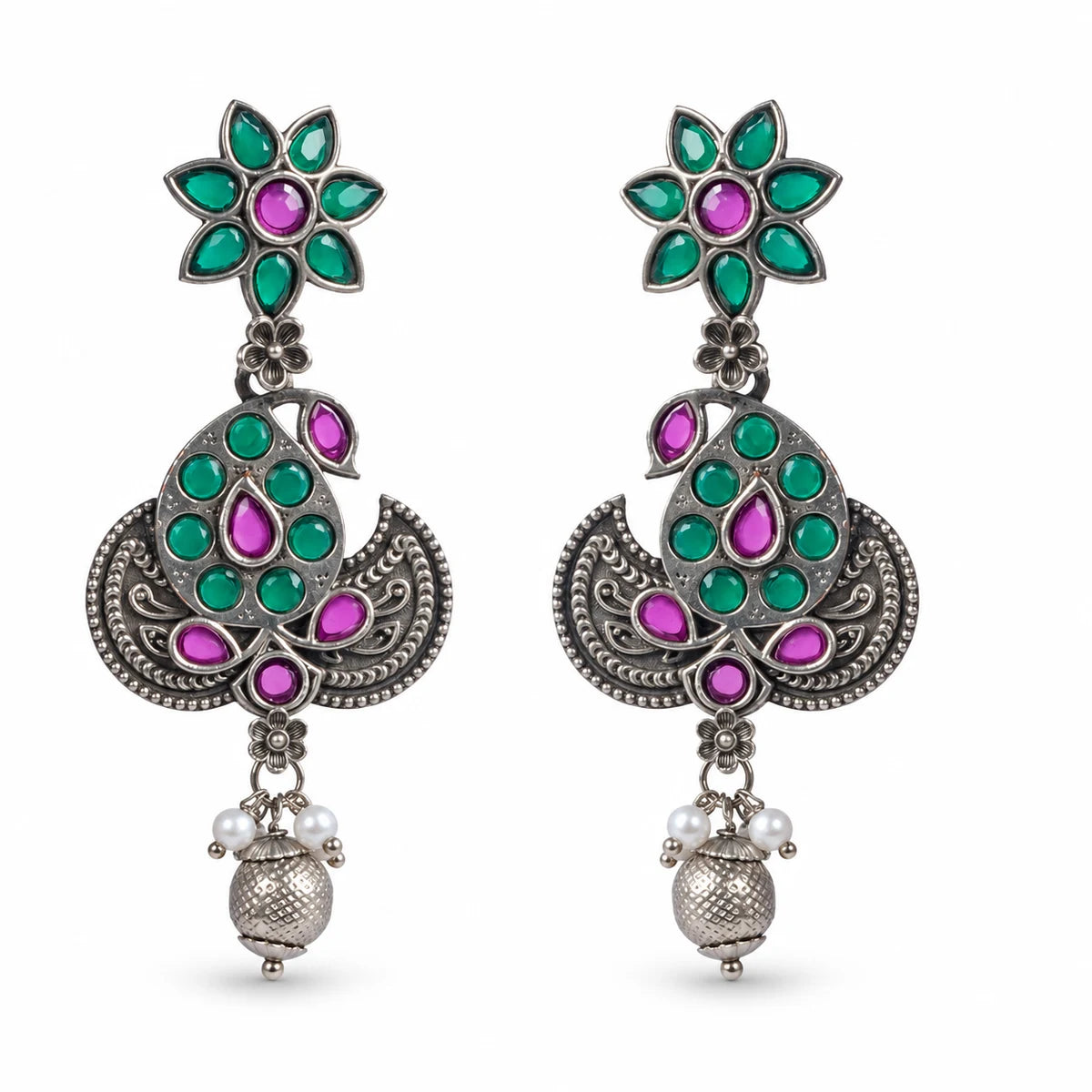 Seevee Fashion Oxidised Plated Peacock Dangler Earrings