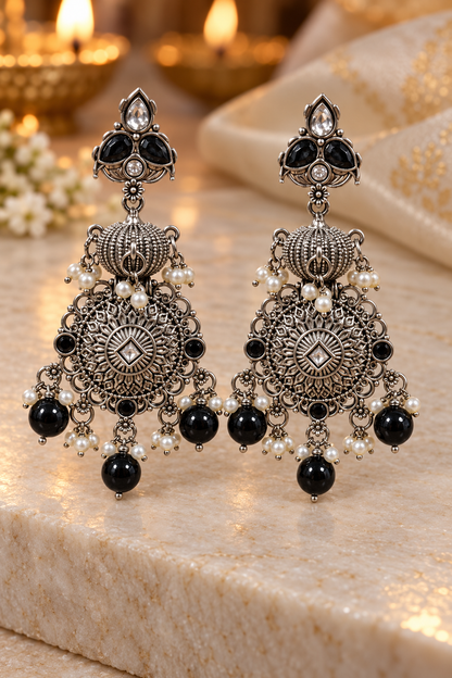 Seevee Fashion Oxidised Plated Pota Crystal Stone Dangler Earrings