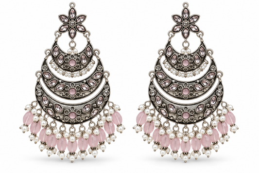 Seevee Fashion Oxidised Plated Kundan Stone Dangler Earrings