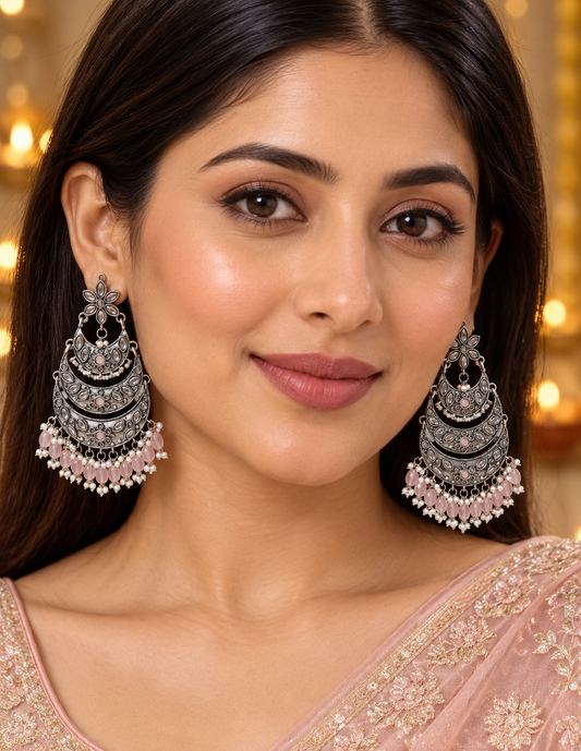 Seevee Fashion Oxidised Plated Kundan Stone Dangler Earrings