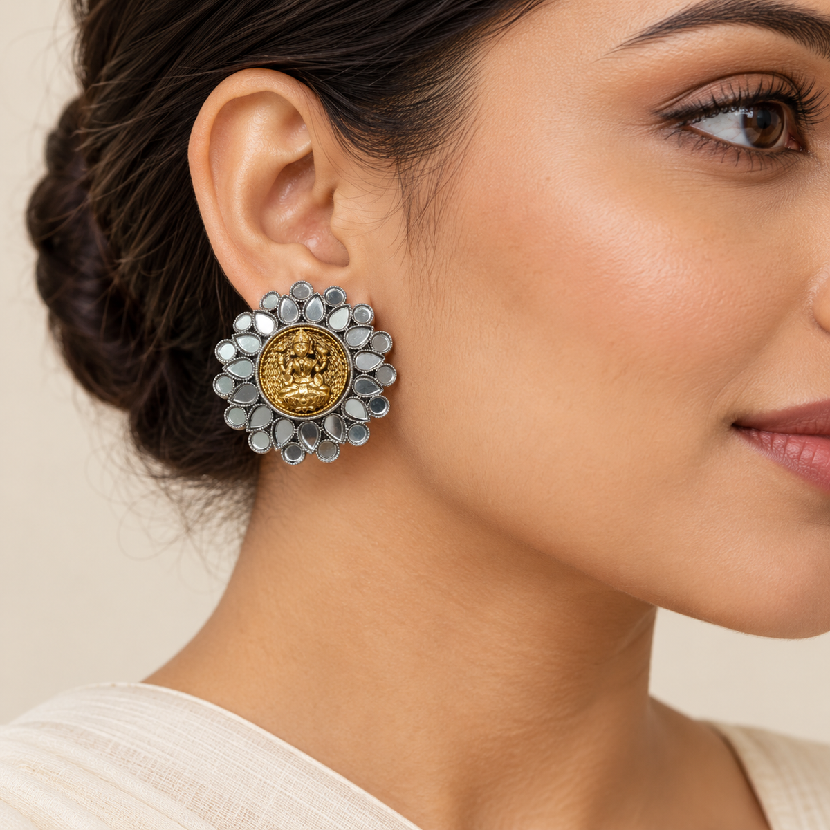 Seevee Fashion Mirror Work Lord Laxmi Stud Earrings