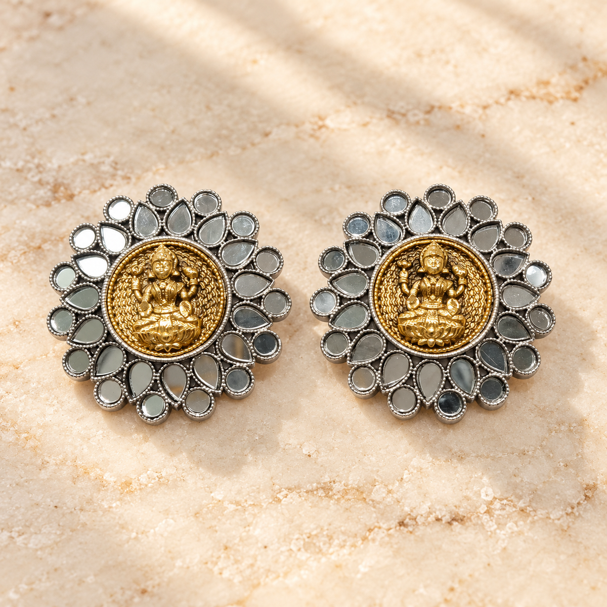 Seevee Fashion Mirror Work Lord Laxmi Stud Earrings