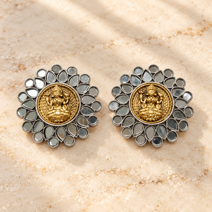 Seevee Fashion Mirror Work Lord Laxmi Stud Earrings