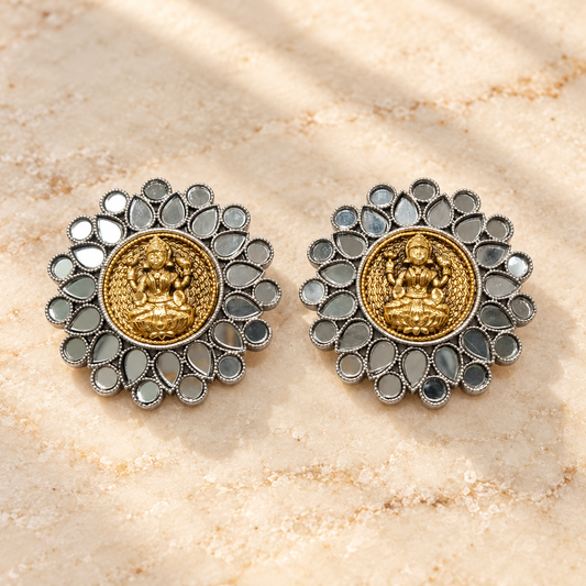 Seevee Fashion Mirror Work Lord Laxmi Stud Earrings