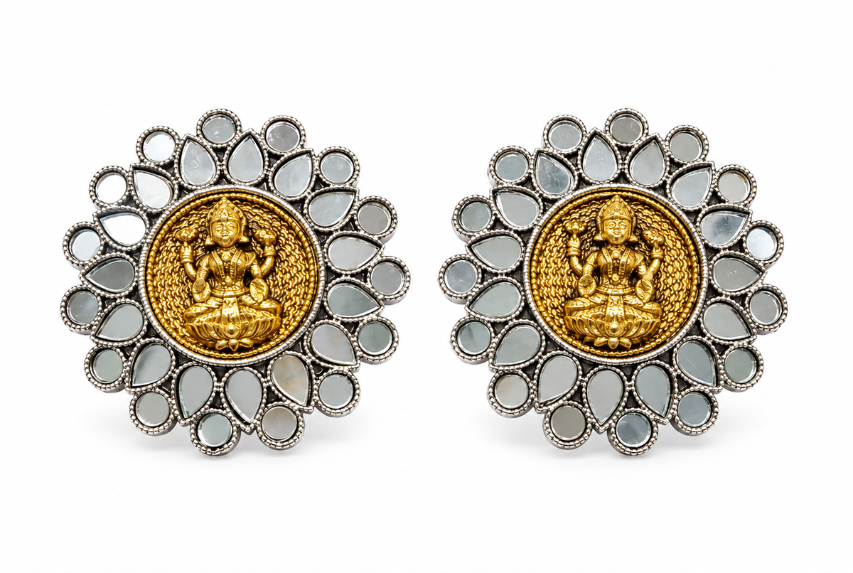 Seevee Fashion Mirror Work Lord Laxmi Stud Earrings