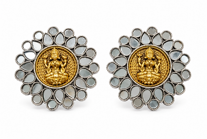 Seevee Fashion Mirror Work Lord Laxmi Stud Earrings