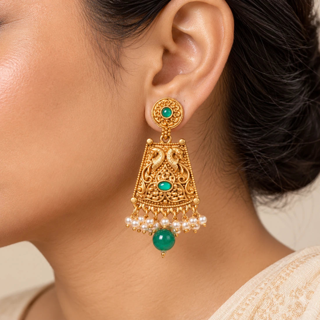 Seevee Fashion Gold Plated Peacock Style Dangler Earrings