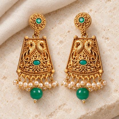 Seevee Fashion Gold Plated Peacock Style Dangler Earrings