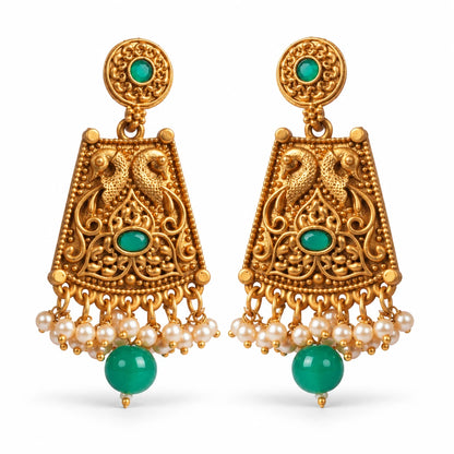 Seevee Fashion Gold Plated Peacock Style Dangler Earrings