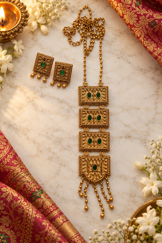 Seevee Fashion Gold Plated Pota Stone Long Necklace Set
