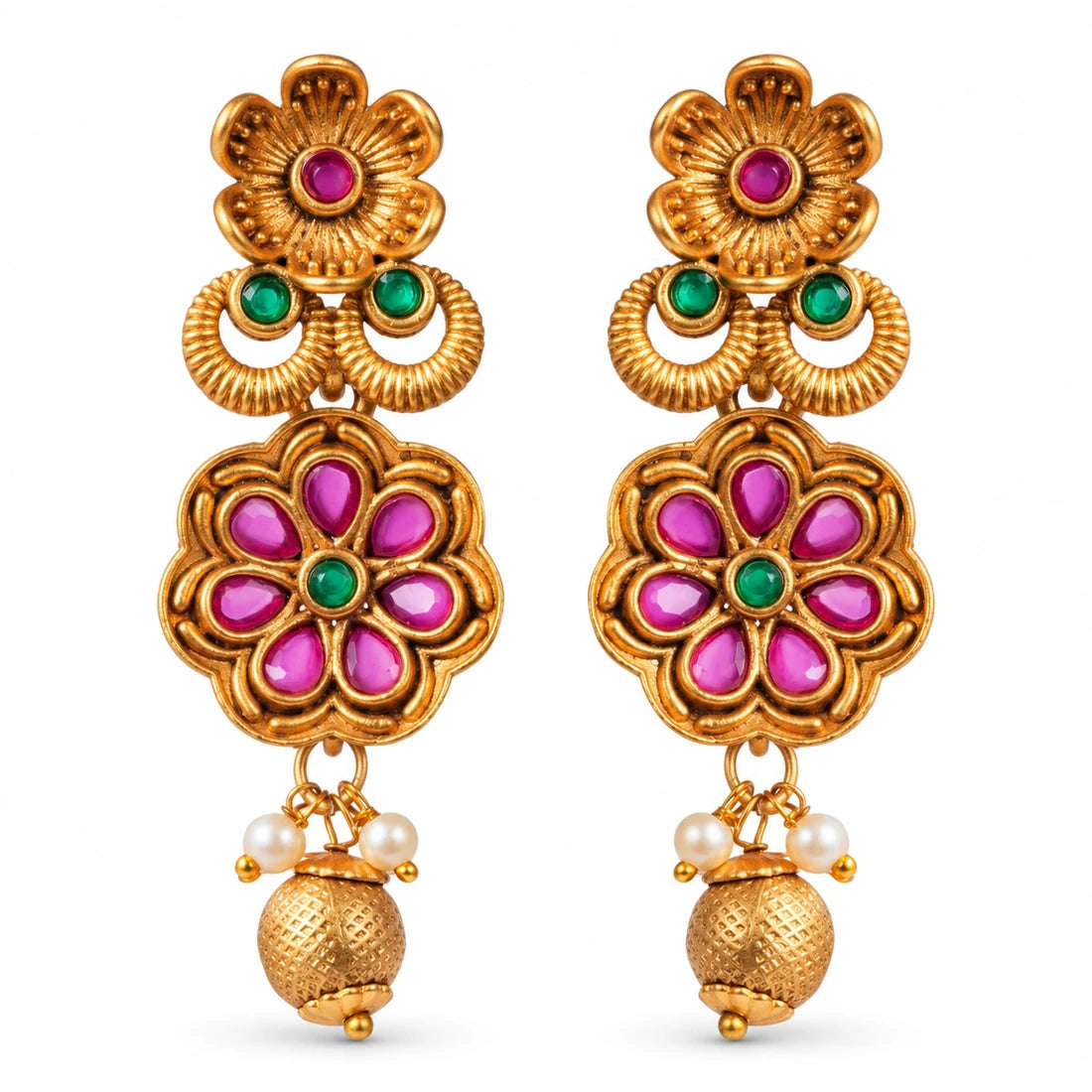 Seevee Fashion Matte Gold Plated Floral Dangler Earrings