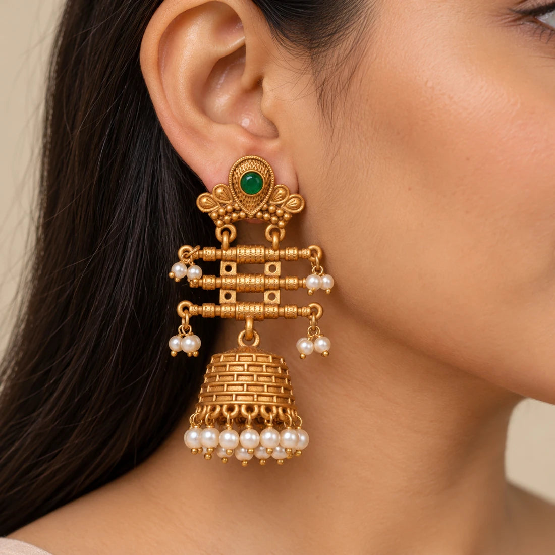 Seevee Fashion Gold Plated Matte Style Jhumki Earrings