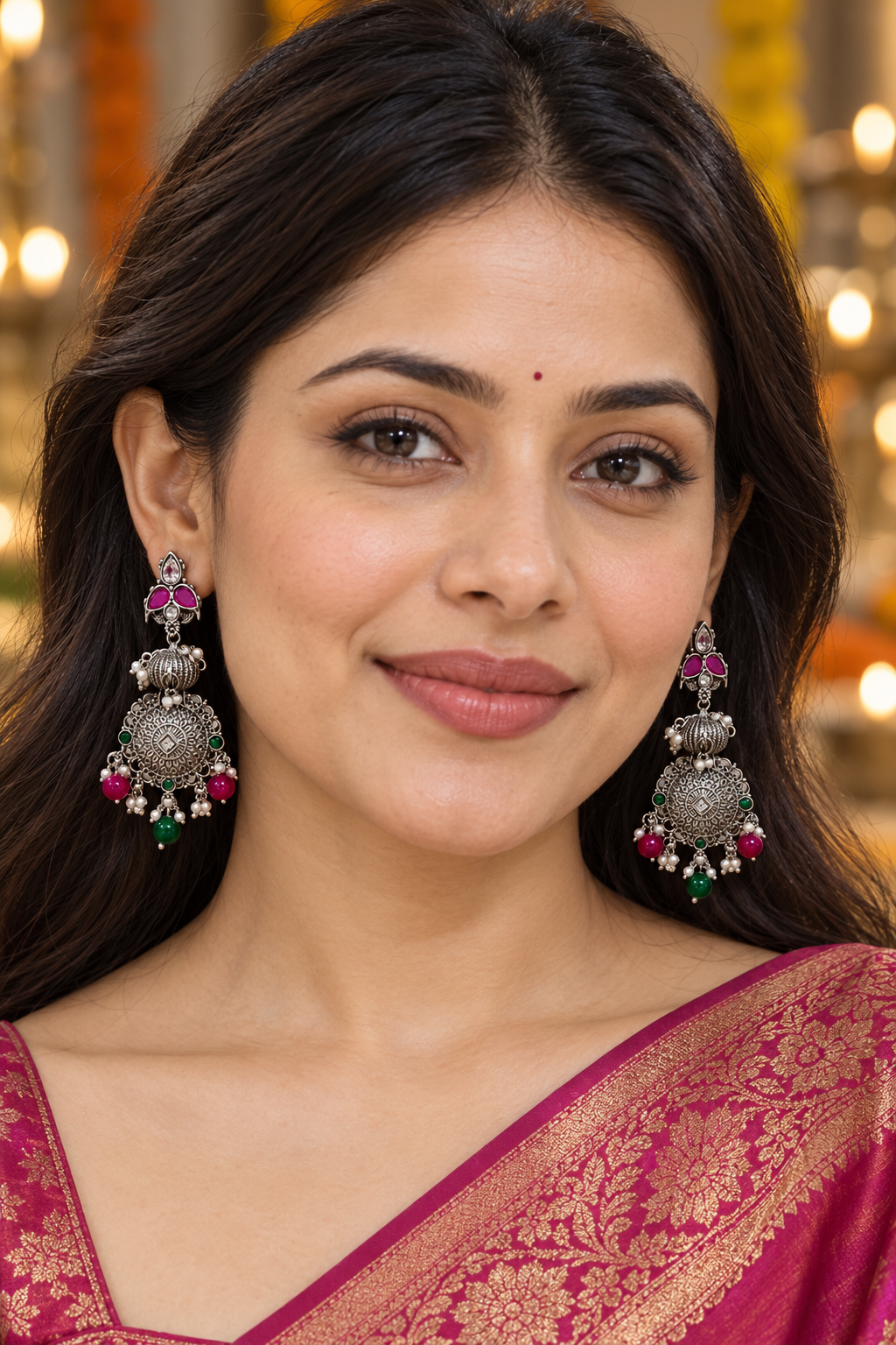 Seevee Fashion Oxidised Plated Pota Crystal Stone Dangler Earrings