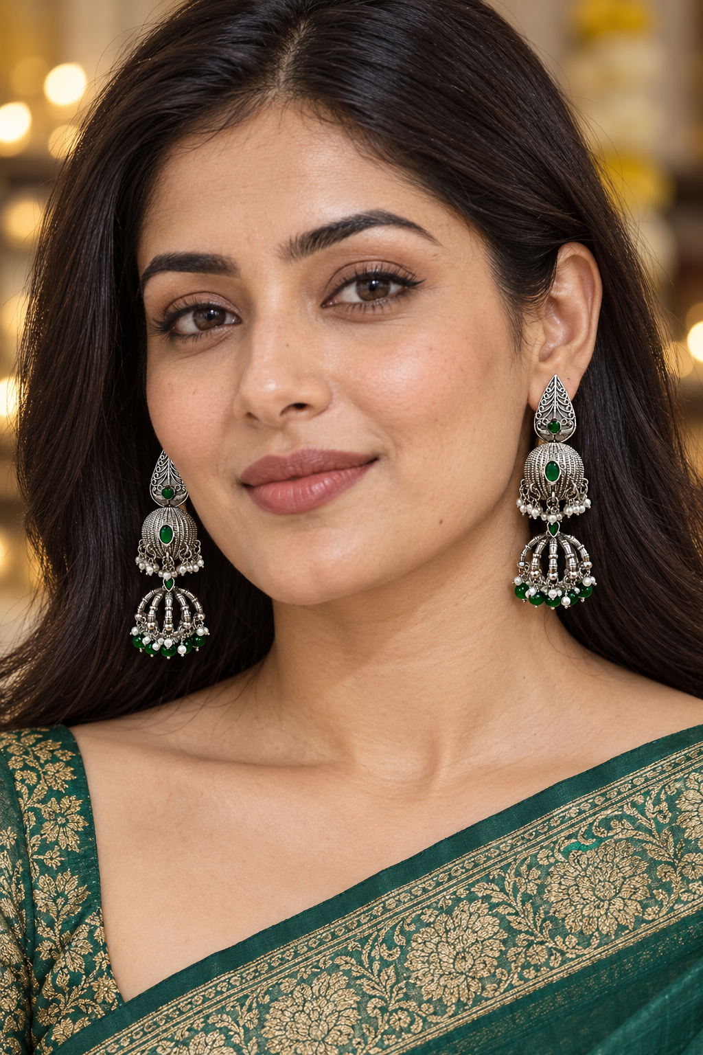 Seevee Fashion Oxidised Plated Pota Crystal Stone Jhumki Earrings