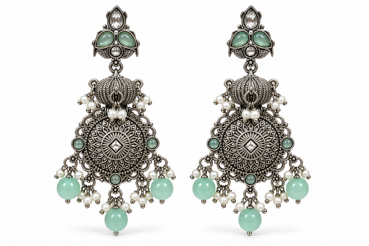 Seevee Fashion Oxidised Plated Pota Crystal Stone Dangler Earrings