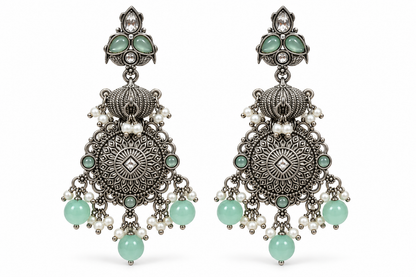 Seevee Fashion Oxidised Plated Pota Crystal Stone Dangler Earrings