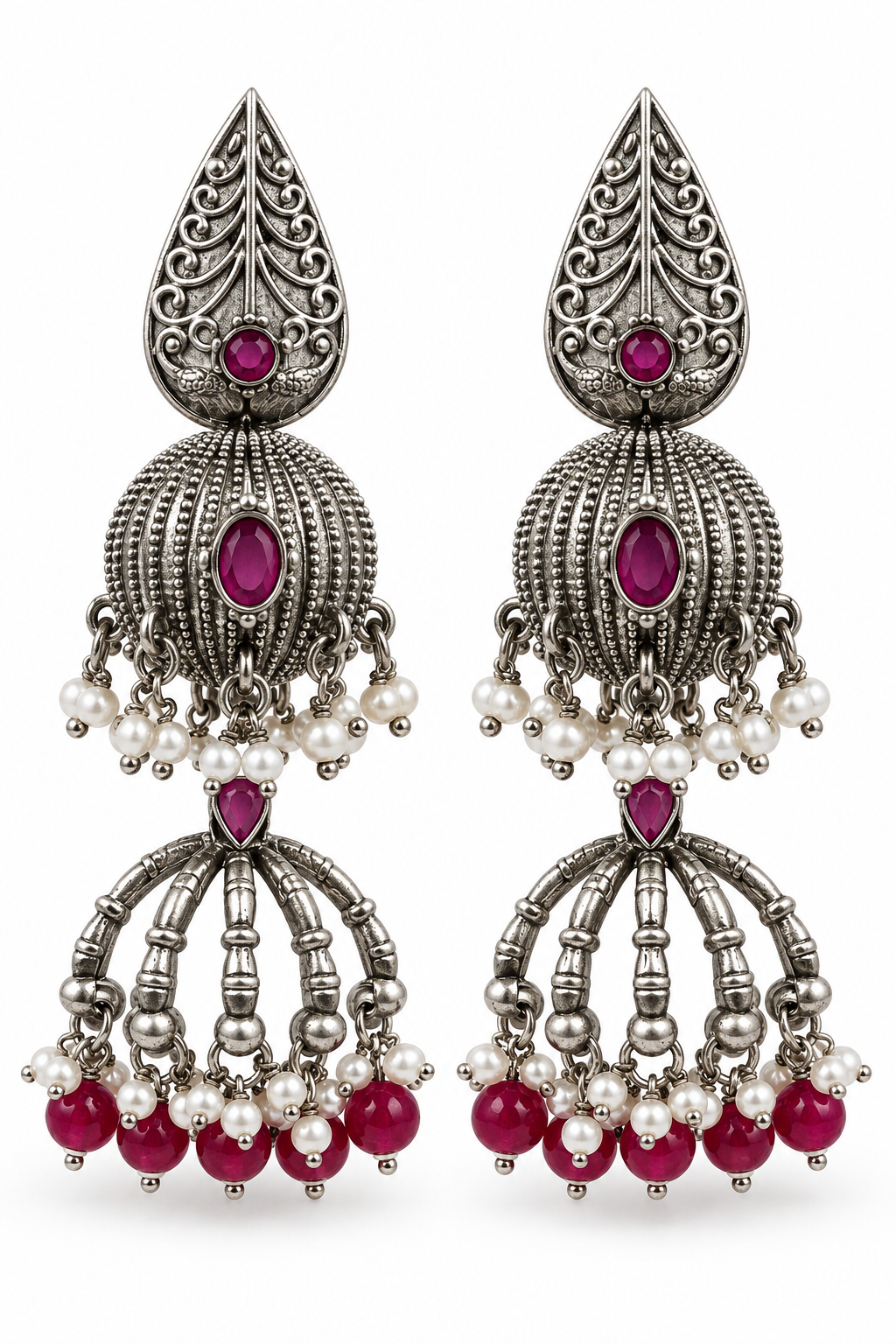 Seevee Fashion Oxidised Plated Pota Crystal Stone Jhumki Earrings