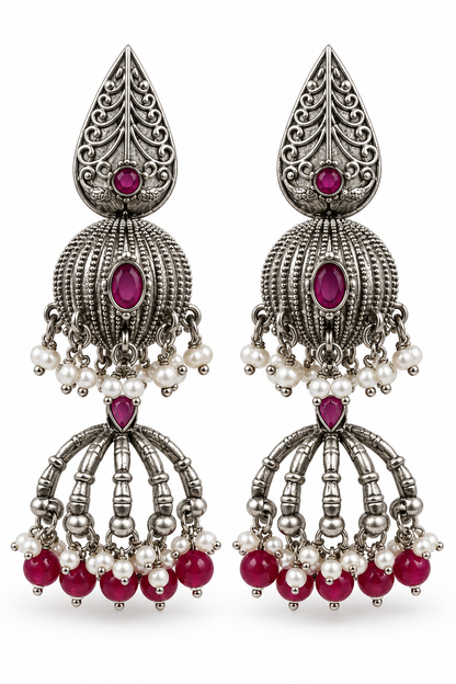 Seevee Fashion Oxidised Plated Pota Crystal Stone Jhumki Earrings