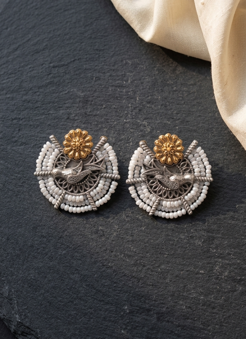 Seevee Fashion Two Tone Plated Pearl Dangler Earrings for Women