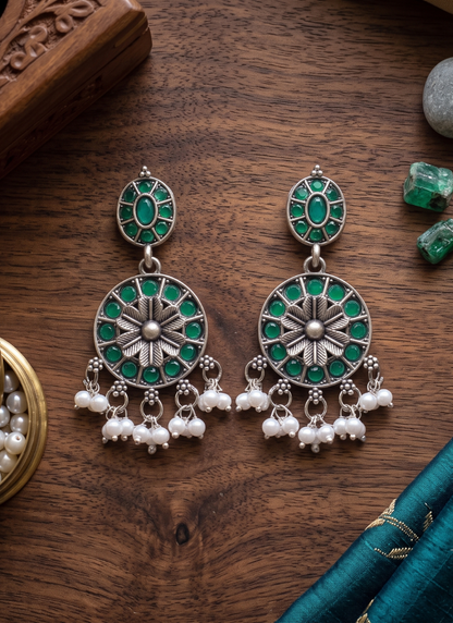 Seevee Fashion Oxidised Plated Pota Stone Dangler Earrings for Women