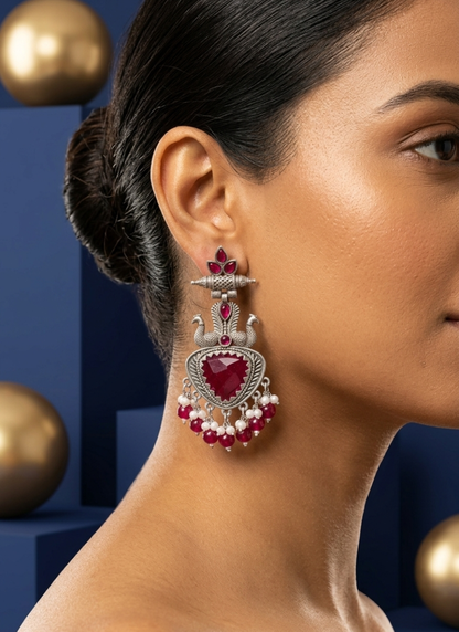 Seevee Fashion Oxidised Plated Kundan Stone Peacock Dangler Earrings for Women